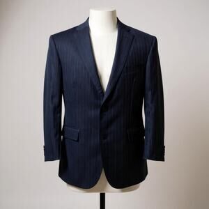 Daniel Cremieux Loro Piana Sport Coat Blazer 44” Chest Navy Blue Striped Career